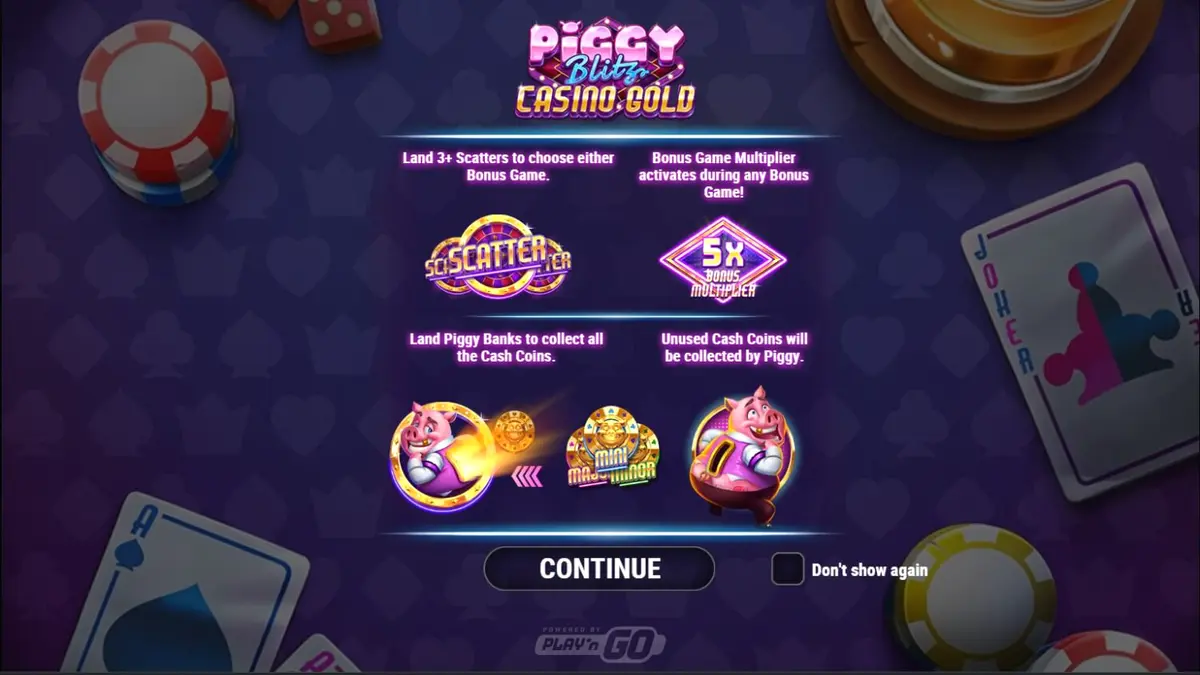 Piggy Blitz Casino Gold slot machine interface na may neon na disenyo